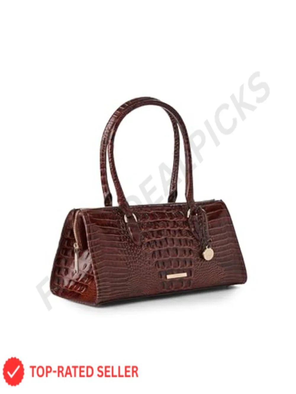 Leather Satchel Handbag Zip Top Back Pocket Rolled Handles